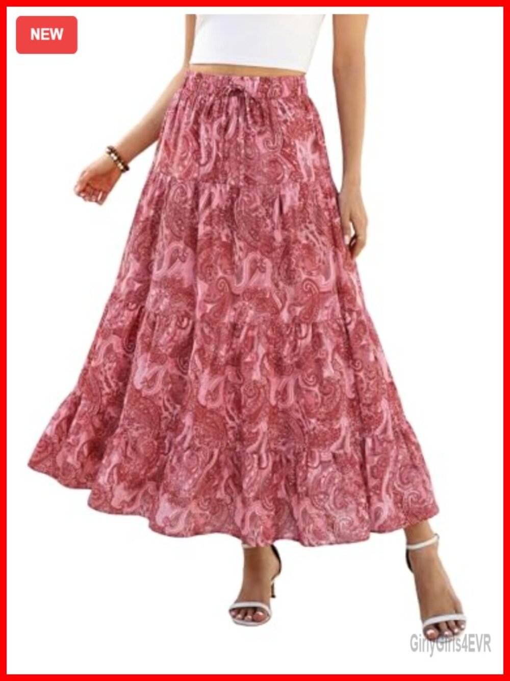 ZAFUL Silky Boho Maxi Skirt High Waist A-Line Flared Elastic Waist